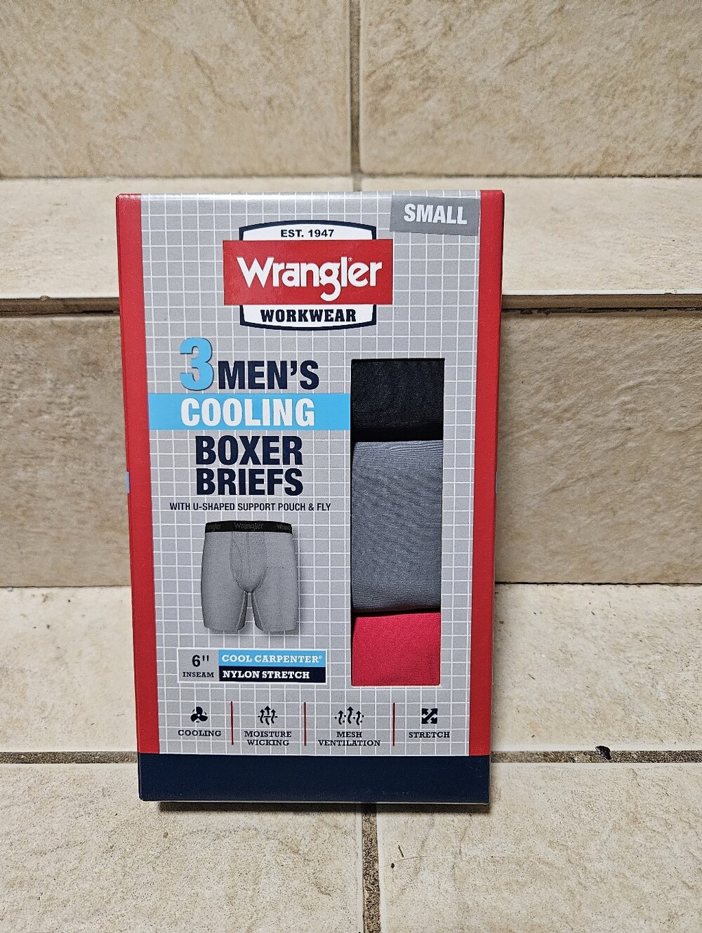 Wrangler 3-Pack Men’s Cooling Boxer Briefs - Black, Gray, Red